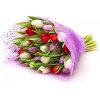21 тюльпан ассорти (красный, белый, фиолетовый) фото