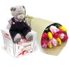 Подарок "Три желания" тюльпаны, плюшевый мишка и коробка конфет