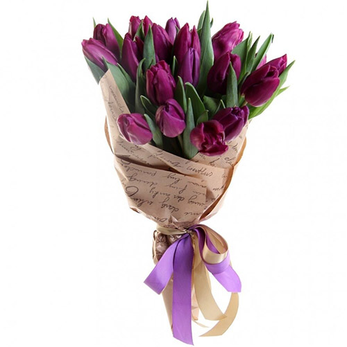 Фото товара 21 пурпурний тюльпан у крафт